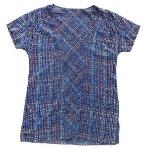 Ellen Tracy Women's Medium Blue Multicolor Abstract Print Short Sleeve Tunic Top